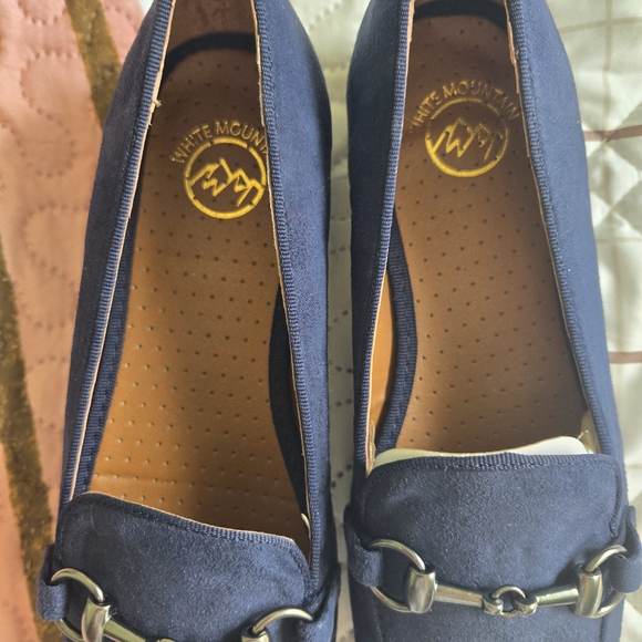White Mountain Navy Suede Bit Loafers with Silver Hardware - Picture 2 of 4
